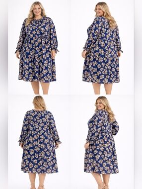 LulaRoe Annabelle Blue and White Floral Dress